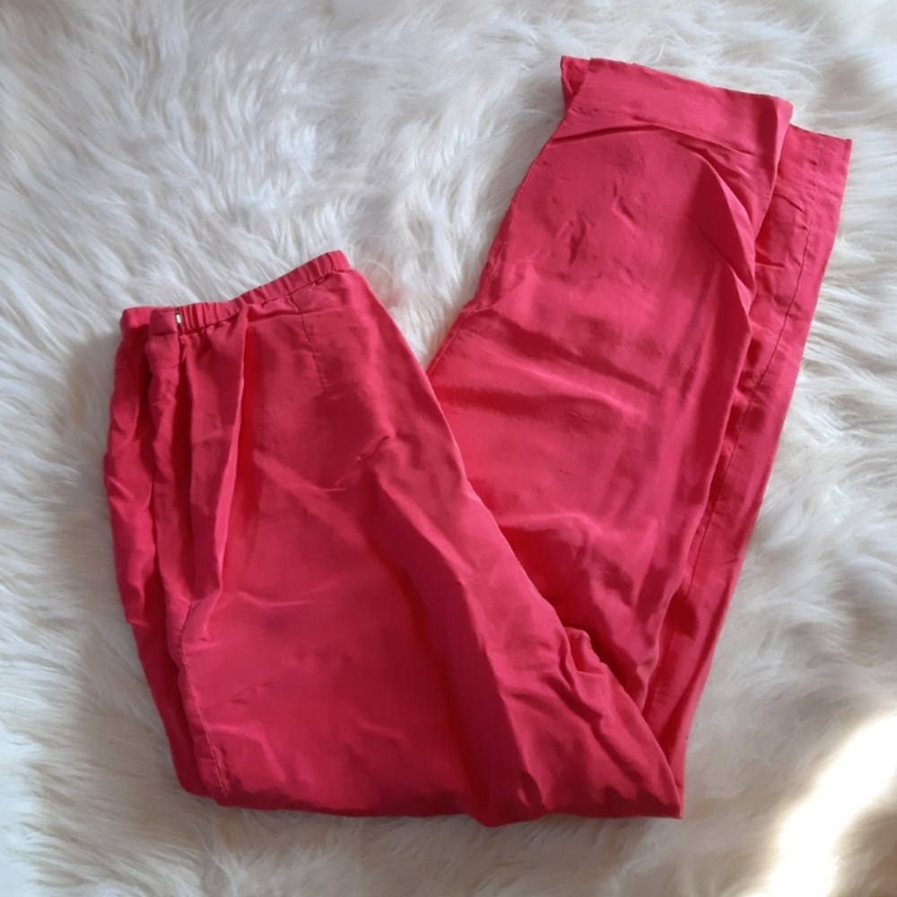 VINTAGE 60's Silk High Waisted Pleated Pants - Picture 9 of 15